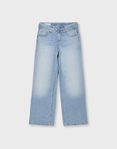 Stradivarius Double-waist wide-leg jeans in medium light blue denim - view 1