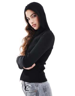 double zip hoodie in black