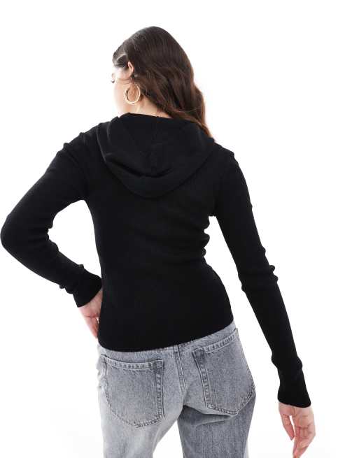Stradivarius double zip hoodie in black, 4 of 4