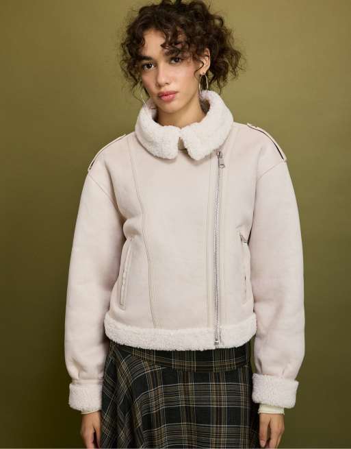 Stradivarius Doubleface-Bikerjacke in Ecru, 2 von 7