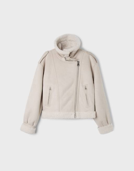 Stradivarius Doubleface-Bikerjacke in Ecru, 6 von 7