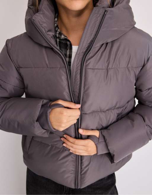 Stradivarius doudoune à capuche basique gris foncé, 4 de 7