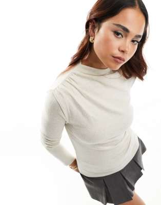 Stradivarius drape detail knitted top in ecru  - ASOS Price Checker