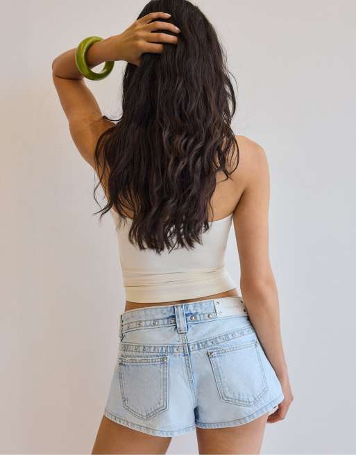 Stradivarius Draped cropped top in ecru, 3 of 4