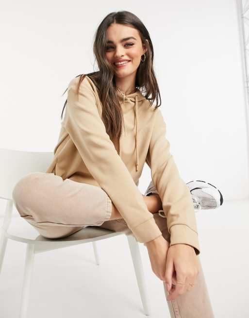 Stradivarius drawstring hoodie in beige