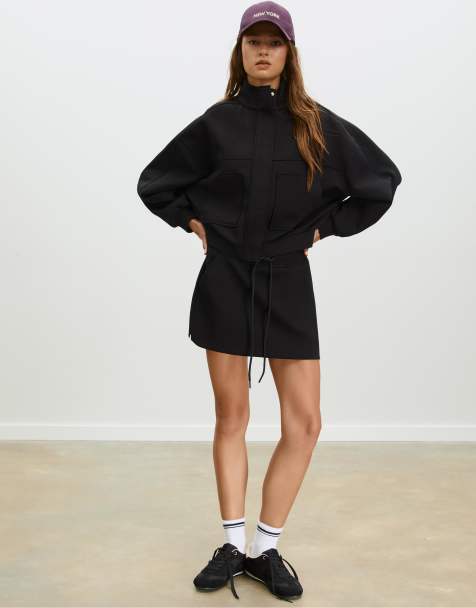 Stradivarius Drawstring skort in black