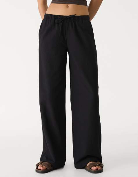 Stradivarius drawstring trousers in black - view 1