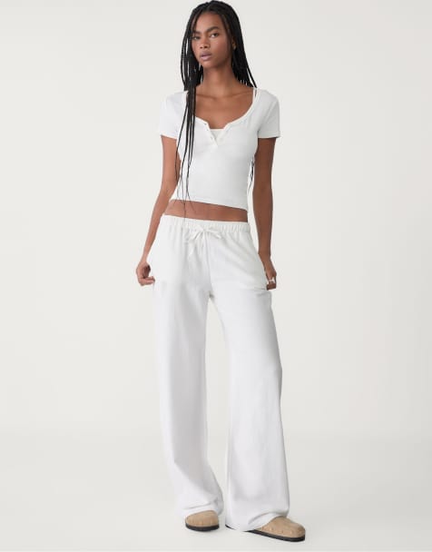 Stradivarius drawstring trousers in white - view 1