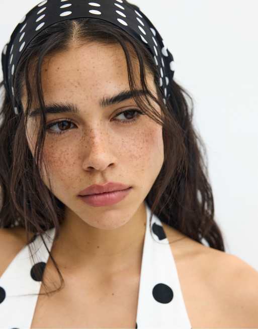 Stradivarius - Driehoekige hoofddoek met stippen in zwart, 3 van 4