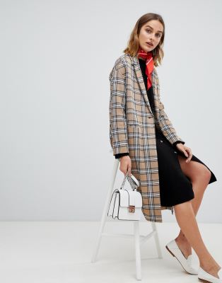 Stradivarius drop arm detail check coat | ASOS