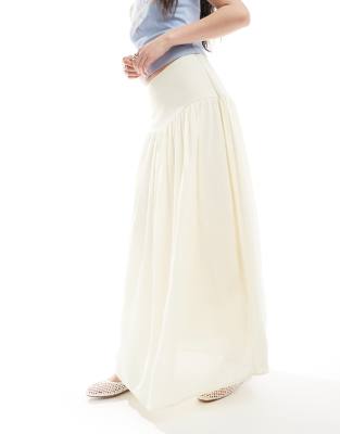 Stradivarius Drop Waist Midi Skirt In Yellow