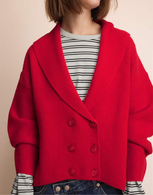 Stradivarius dubbelrijig gebreid vest met revers in rood, 4 van 7