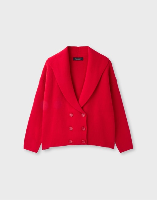 Stradivarius dubbelrijig gebreid vest met revers in rood, 6 van 7