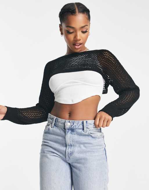 Stradivarius – Dzianinowy sweter 2 w 1 z kontrastową czarną siateczką 