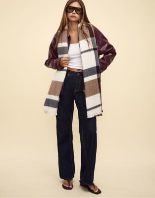 Stradivarius - Écharpe à carreaux - Écru-Blanc