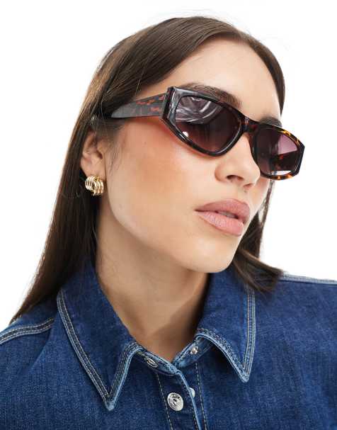 Stradivarius – Eckige Cat-Eye-Sonnenbrille in Braun - view 1