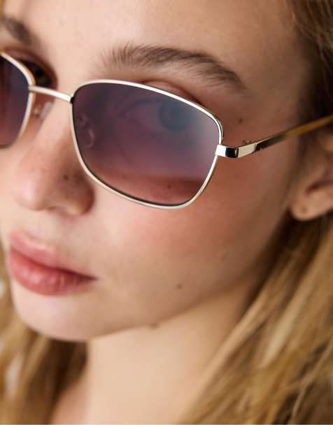 Stradivarius – Eckige Sonnenbrille aus Metall in Braun - view 1
