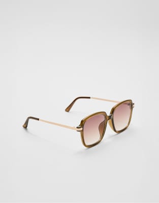 Stradivarius – Eckige Sonnenbrille in Braun - view 1