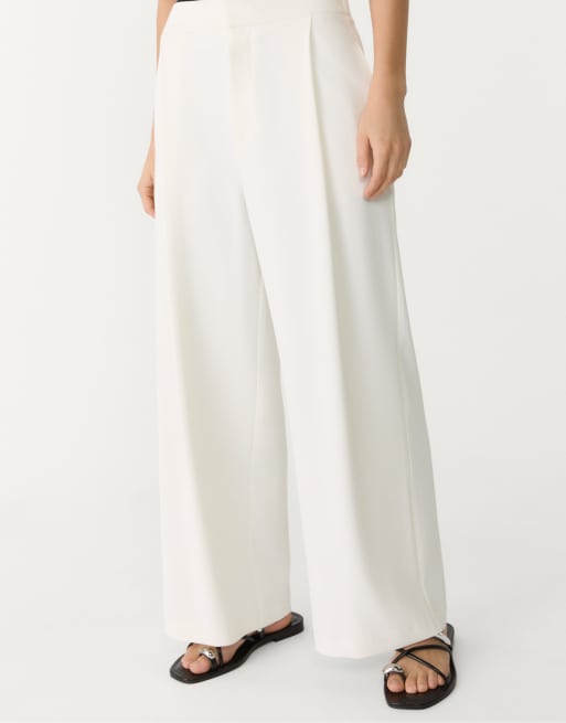 Stradivarius - Ecrufarvede elegante culottebukser med indsnit, 2 af 4
