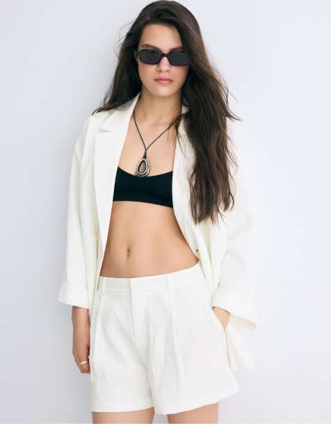 Stradivarius - Ecrufarvede elegante og rustikke shorts - view 1