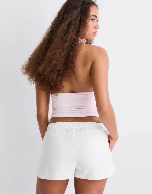 Stradivarius - Ecrufarvede shorts i rustikt design, 3 af 4