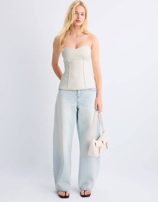 Stradivarius - Ecrufarvet bandeau-top med hjerteformet halsudskæring, 2 af 4