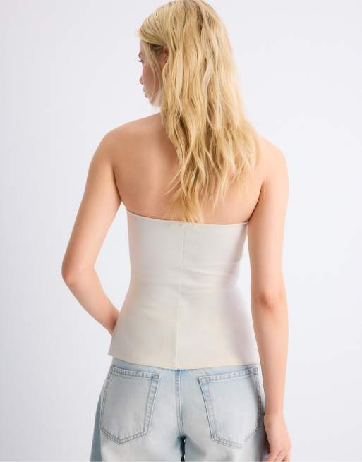 Stradivarius - Ecrufarvet bandeau-top med hjerteformet halsudskæring, 4 af 4