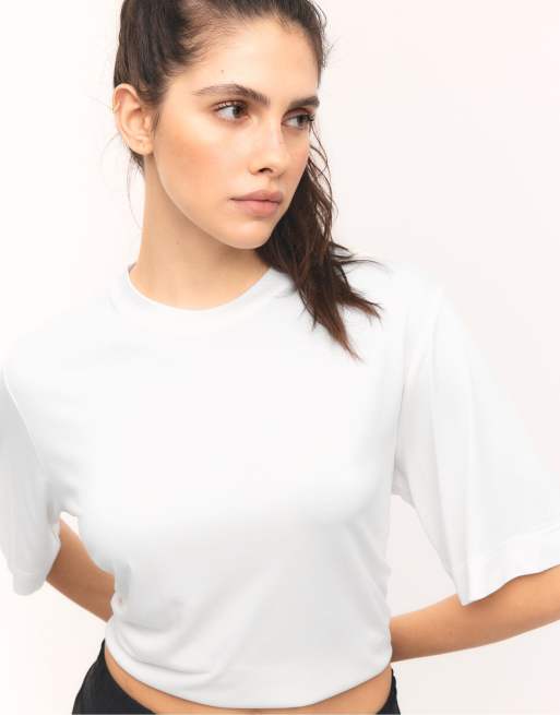 Stradivarius - Ecrufarvet og oversized T-shirt med blød finish, 4 af 4