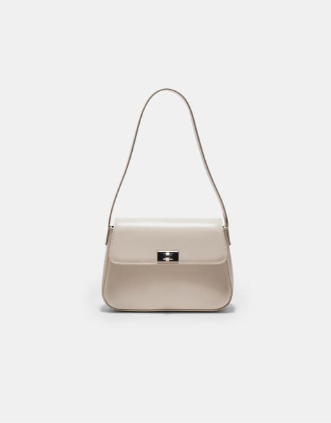 Stradivarius - Ecrufarvet skuldertaske med flap - view 1