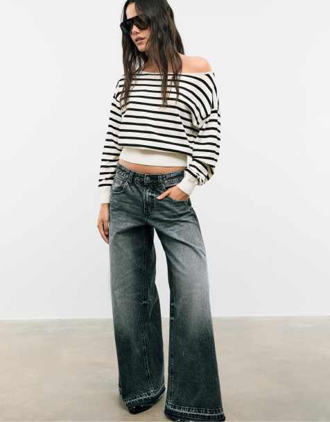 Stradivarius - Ecrufarvet strikket sweater med bådudskæring - view 1