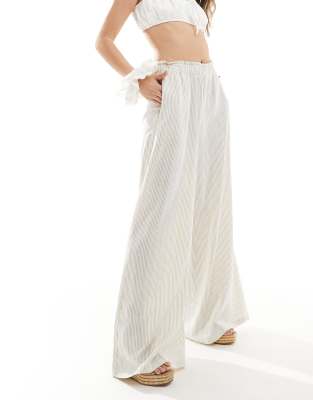 Stradivarius Elastic Waist Crinkle Wide Leg Pants
