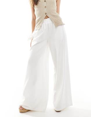 Stradivarius Elastic Waist Crinkle Wide Leg Pants