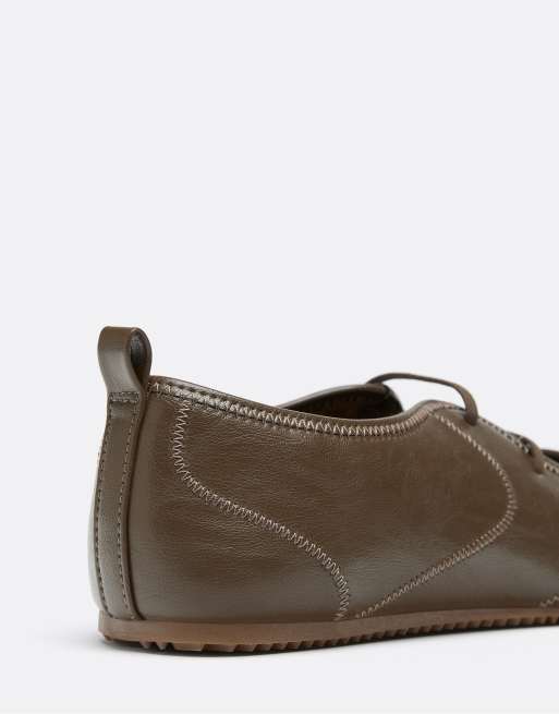 Stradivarius Elasticated sneaker ballerinas in khaki, 6 of 6