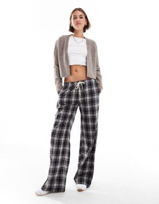 elasticated waist pants in gray check-Multi