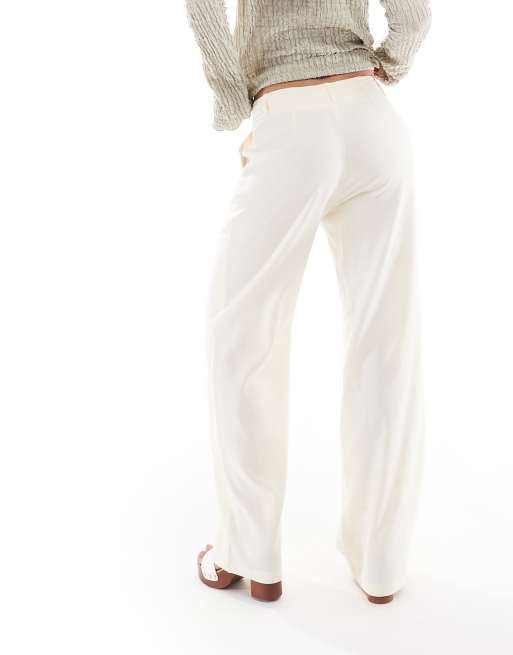 Stradivarius - Elegante broek met linnenlook en lage taille in lichtgeel, 4 van 5