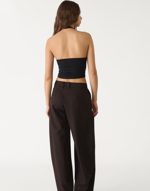 Stradivarius - Elegante broek met wijde pijpen en naaddetail in bruin, 2 van 4