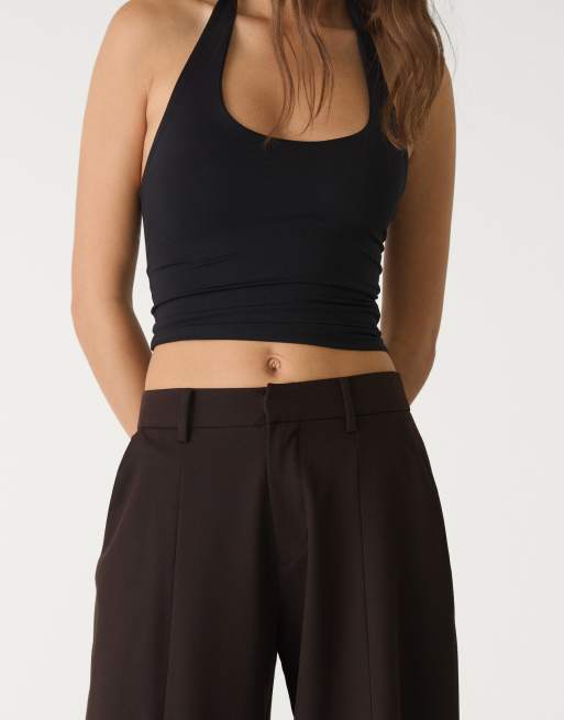 Stradivarius - Elegante broek met wijde pijpen en naaddetail in bruin, 3 van 4