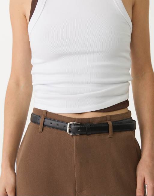 Stradivarius – Elegante, fließende Hose in Braun mit Gürtel und geradem Bein, 3 von 4