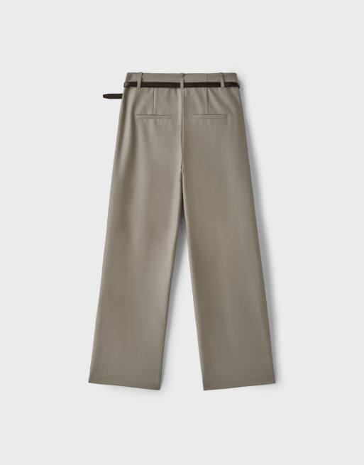 Stradivarius – Elegante, fließende Hose in Braun mit Gürtel und geradem Bein, 7 von 7