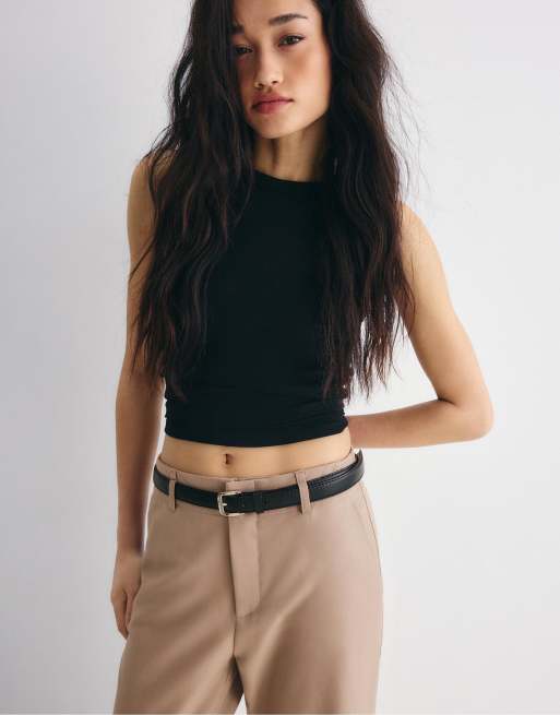 Stradivarius – Elegante, fließende Hose in Braun mit Gürtel und geradem Bein, 4 von 4
