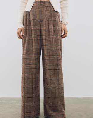 Stradivarius - Elegante Hose in beige kariert-Neutral