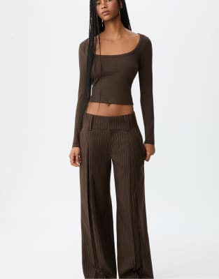 Stradivarius - Elegante Hose in Braun mit gestreiftem Bund-Brown