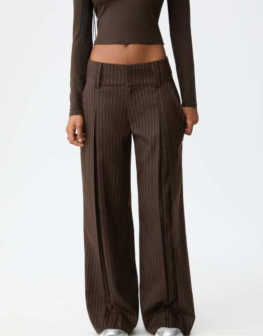 Stradivarius – Elegante Hose in Braun mit gestreiftem Bund, 3 von 4