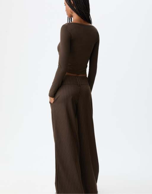 Stradivarius – Elegante Hose in Braun mit gestreiftem Bund, 4 von 4