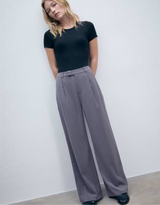 Stradivarius - Elegante Hose in Dunkelgrau mit weitem Bein