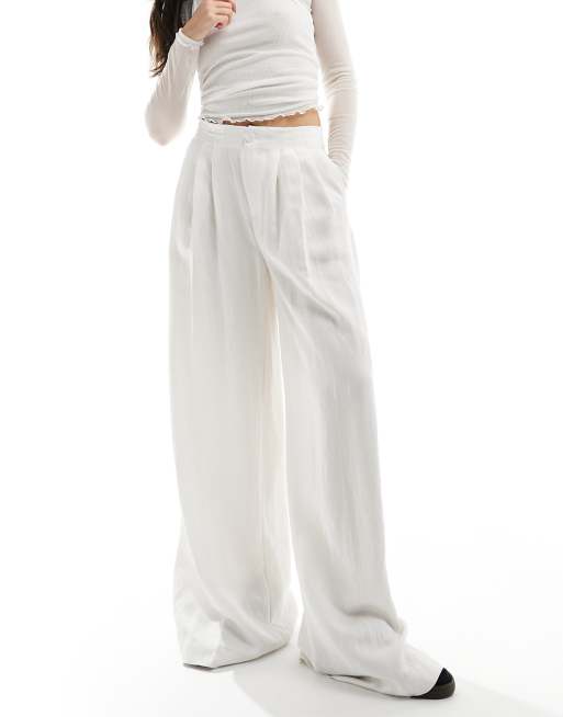 Stradivarius – Elegante Hose in Ecru mit weitem Schnitt und Faltendetails , 5 von 5