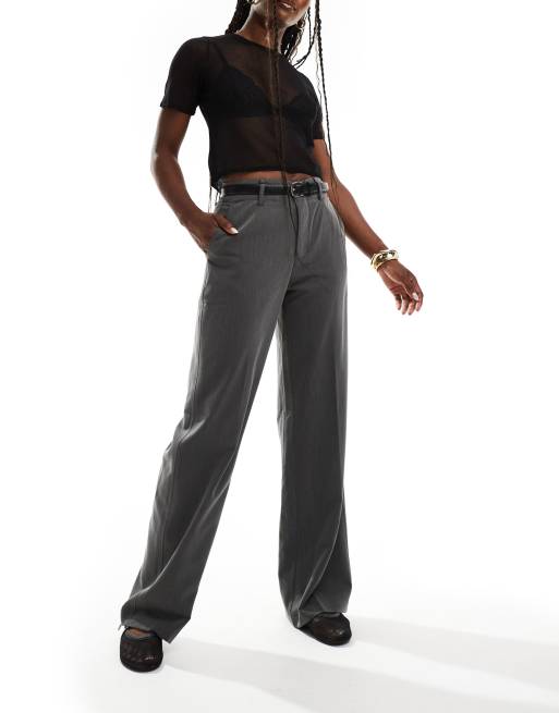 Stradivarius – Elegante Hose in Grau mit Gürtel