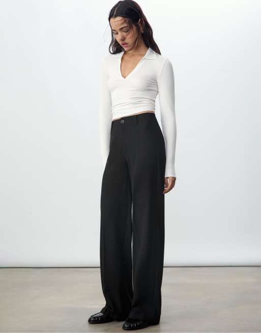 Stradivarius – Elegante Hose in Schwarz mit weitem Bein, 3 von 4