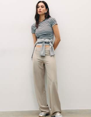 Stradivarius - Elegante Hose in Steinbeige mit schmalem, geradem Schnitt-Weiß