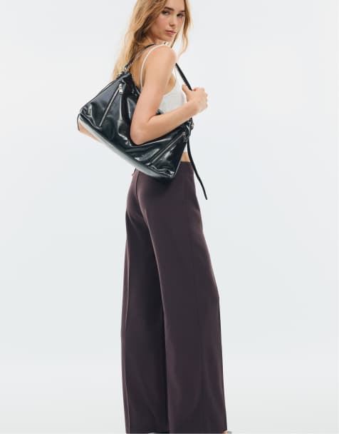 Stradivarius elegante Slim-Fit-Hose mit geradem Bein in Dunkelviolett - view 1